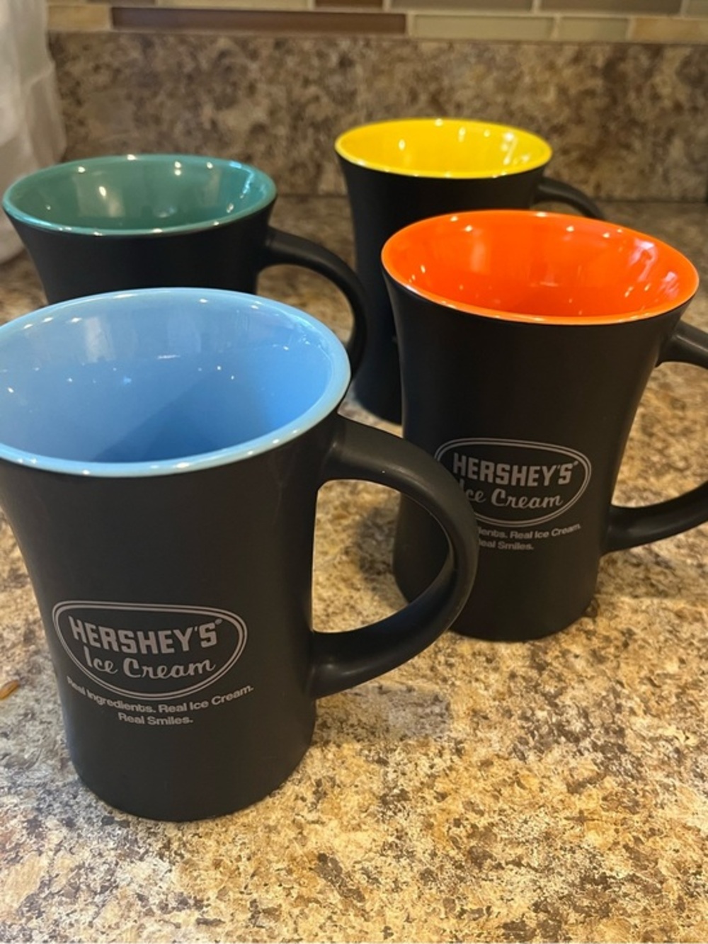 Multicolor Interior Black Ceramic Hershey Mugs - Set of 4 holds 10 oz.